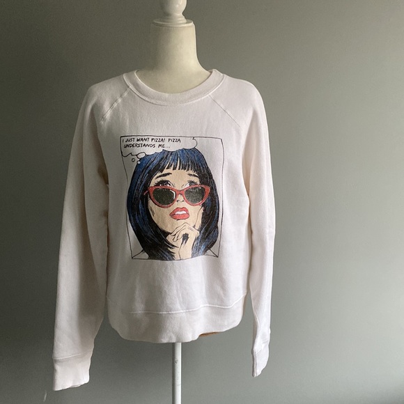 NWT Re/Done I Just Want Pizza Crewneck Sweater | Sweatshirt in Off White - Picture 7 of 12